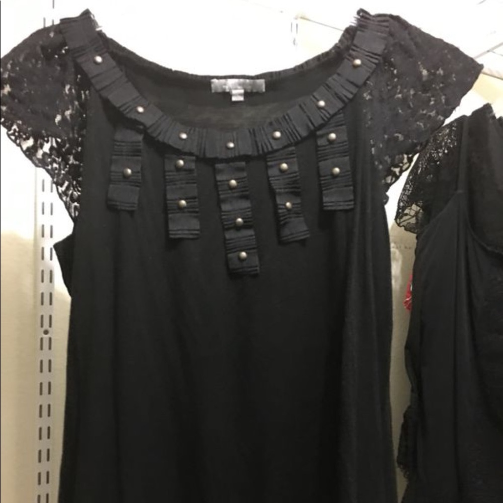 Women’s black lace and studs top